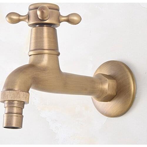 Antique Brass Wall Mount Bathroom Single Cross Handle Washing Machine Faucet /Garden Water Tap / Laundry Sink Water Taps mav316