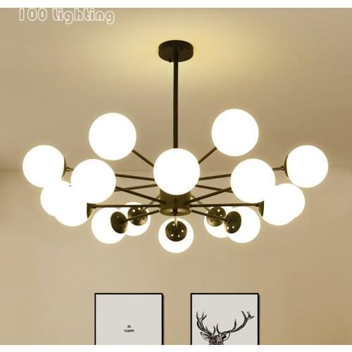 White Glass LED Chandeliers Gold Black Metal Living Room Restaurant Lighting Fixtures Nordic Lamp E27 110/220V