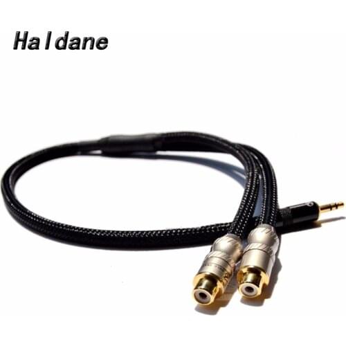 Free Shipping Haldane 3.5mm Male to 2 RCA Female Audio Adapter Cable 5N 99.99% OFC copper Audio Cable with SNAKE Connector