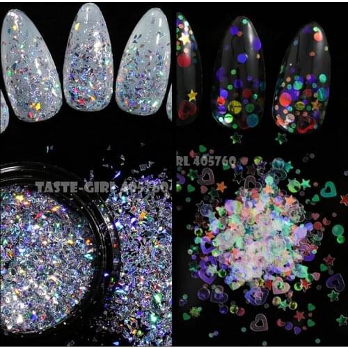 1 Jar Mix Shapes Glitter Iridescent AB Acrylic Sequins Shiny Irregular Fragments Powder Nail Art Paillette Decoration DIY HG