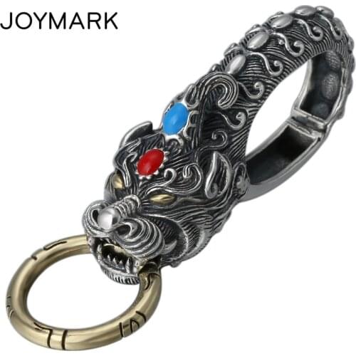 925 Sterling Silver Jewelry Keychain Wealth God Beast Pi Xiu Retro Thai Silver Key Ring Car Key Chain Men Belt Bag Buckle TSKC02