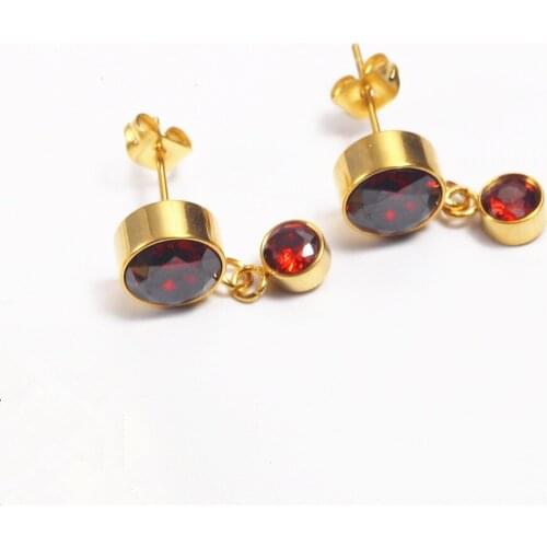 Geometric Round Zircon Earrings For Women Luxury Fashion Jewelry Stainless Steel Red Blue Clear 3Colors Wedding Stud Earrings