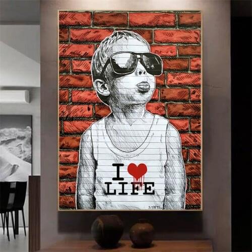Graffiti Art Naughty Boy with Tongue Out Canvas Art Paintings Poster and Print Wall Art Picture for Living Room Home Decoration