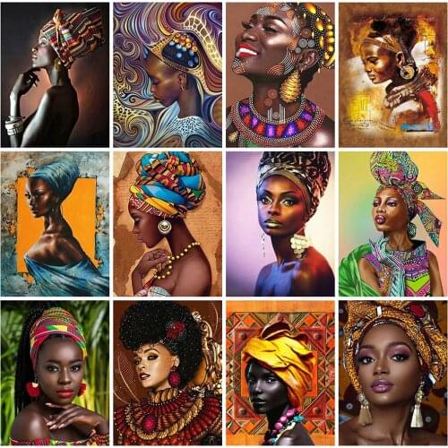 HUACAN 5d Diamond Painting Full Drill Square Portrait Rhinestones Diamond Embroidery Cross Stitch African Woman Mosaic Decortion