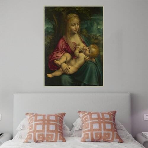 Citon Leonardo da Vinci《The Virgin and Child》Canvas Oil Painting Artwork Poster Picture Wall Decor Home Living room Decoration