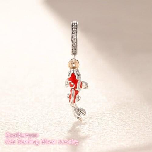 Valentines Day 100% 925 Sterling Silver Good Fortune Carp Charm beads Fit Original Pandora Charms Bracelet DIY jewelry