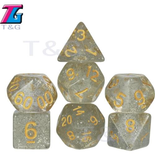 Silver Color Dice Entertainment Game Toy with Poker Accessory Games for Adults Polyhedral Plastic 7pcs