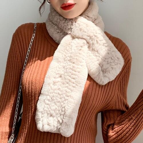 Lantafe Fur Scarf Womens Scarf Real Fur Rex Rabbit Fur Simple Style Ladies Scarf Winter Accessories Essentials Weaving Process