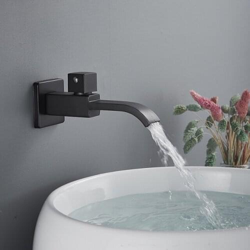 Matte Black Wall Mount Basin Faucet Bathroom Hot And Cold Water Wash Brass Basin Bath With Single Square Handle Nickel Mixer Tap