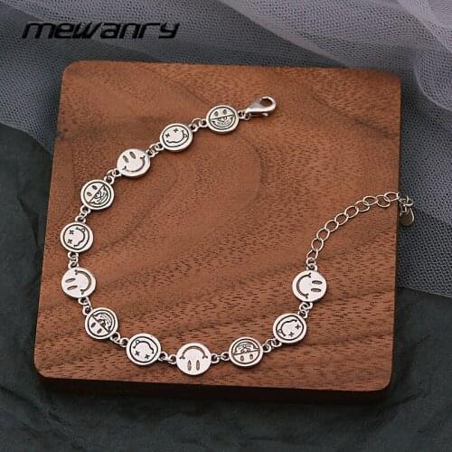 Mewanry 925 Sterling Silver Funny Smiley Bracelet New Fashion Creative Design Party Jewelry Birthday Gifts for Women Wholesale