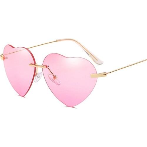 Fashion Red Heart Shaped Rimless Sunglasses Women 2021 Brand Design Frameless Cat Eye Sun Glasses Shades Female UV400 Goggles