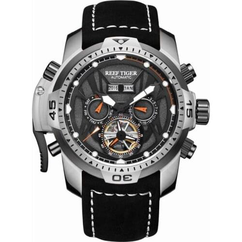 Reef Tiger men automatic watch,sport mens luxury watches 100m waterproof mechanical wristwatch punk relogio perpetual calendar