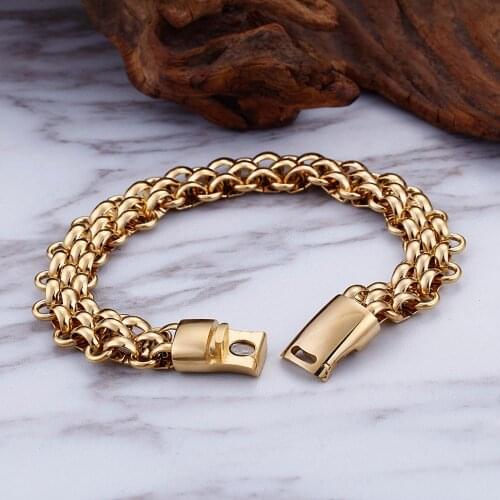 Mans Bracelets 13mm Gold/Silver Color Half Round Link Chain Bracelet For Men Stainless Steel Jewelry JB92435-BD