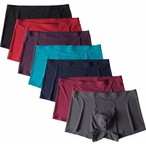 Brand Hight quality Mens Boxer shorts Seamless Comfortable underwear ice silk trace breathable flat ultra-thin 1PCS