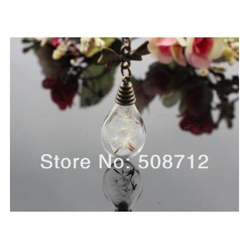 31x18MM Glass Teardrop Dandelion Necklace,Wish Necklace,Dandelion Seed Necklace,Natural Real Flower Jewelry