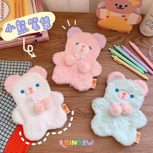 Bear Plush Pencil Case Large Capacity Creative Cute Cartoon Girl Student Stationery Storage Bag School Supplies