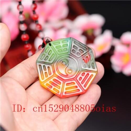 Natural Color Hetian Jade Stone Tai Chi Gossip Pendant Necklace Chinese Jadeite Jewelry Charm Amulet Carved Gifts for Women Men