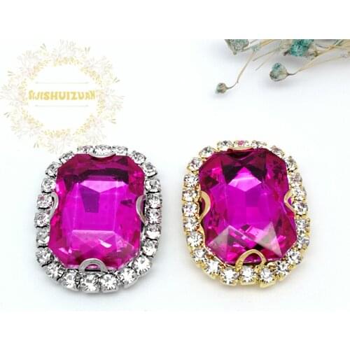 Rose red Rectangle Glass Crystal sew on rhinestones with Crystal buckle Diy wedding dress Mobile Accessories Free shipping