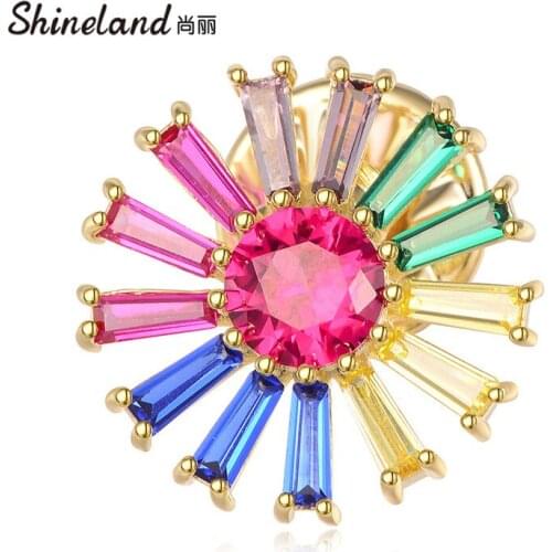 Shineland Bohemian Colorful Flower Crystal Brooches for Women Coat Brooch Pin Sweater Accessories High Quality Children Gift