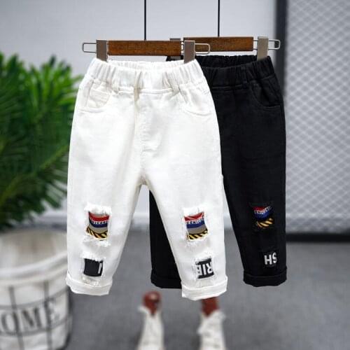 Boys Trousers Childrens Clothing Black and White Outer Wear Trousers Boy Autumn Hole Multicolor Pants