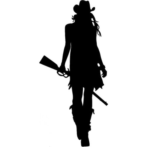 Funny Creativity Cowgirl with Gun Hat Western Silhouette Car Sticker Vinyl Decals Waterproof Motorcycle Sticker PVC 16cm X 7cm