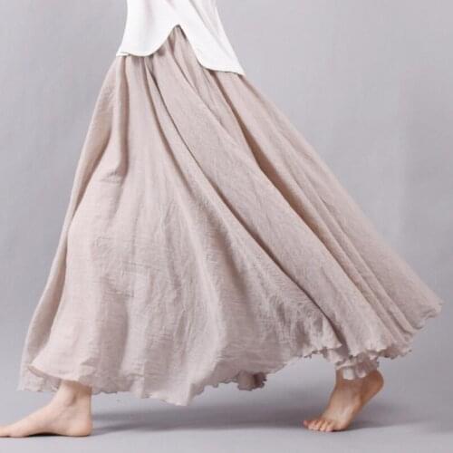 14 Color Long Skirt Women Fashion New Design Elastic Waist Pleated Falda Female Boho Cotton A-Line Ankle-Length Maxi Skirt