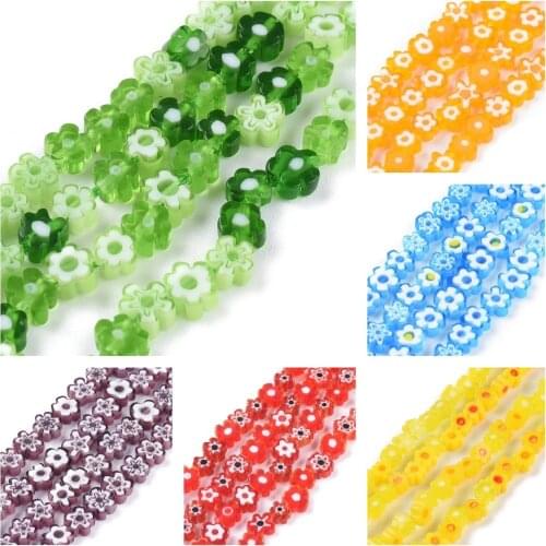 Green Flower Patterns Millefiori Glass Beads Handmade Bracelet DIY Lampwork Beads For Jewelry Making About 88~110pcs/Strand