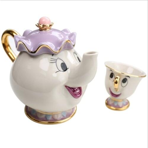 Hot Sale Cartoon Beauty And The Beast Teapot Mug Mrs Potts Chip Tea Pot Cup One Set Nice Christmas Gift birthday gift for woman