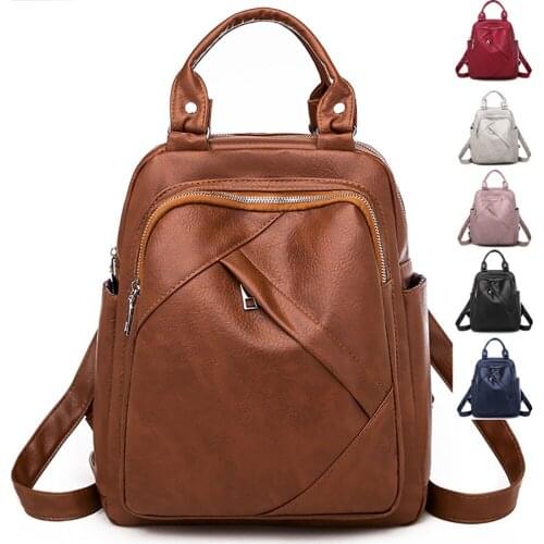 PU Leather Women Backpack Casual Solid Notebook Backpack Hand-Bag Female Girls Travel Shopping Backpack Bags