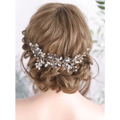 Vintage Crystals leaf Wedding Bridal Hair Accessories silver Headband Women Headwear beauty Hair Vine