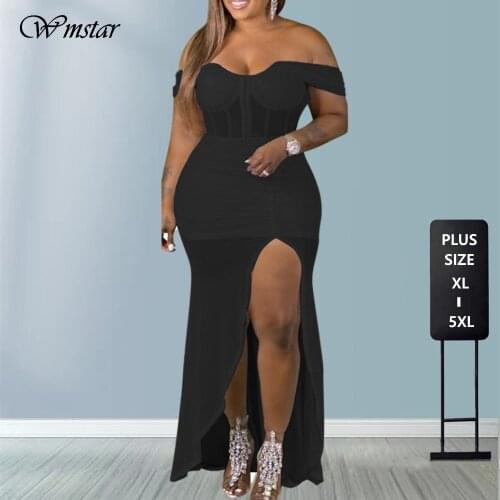 Plus Size 5XL Party Dress Elegant Women One Shoulder Solid Backless Irregular Split Maxi Birthday Outfits Wholesale Dropshipping
