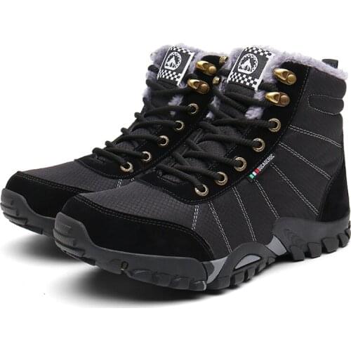Winter Shoes Men Boots Lace-up Sneakers Fur Warm Fleeces Snow Boots High Flat Casual Cotton Shoes Solid Wear Resistant Anti-skid