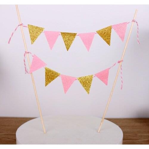 Golden pink Cake Topper for Kids Happy Birthday Party Decoration Supplies Baby Shower Party Can Be Written