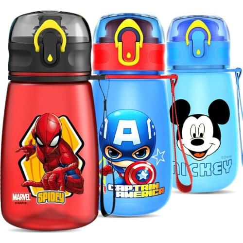 1 pcs Disney Mickey Minnie water bottle MARVEL Baby Feeding cup with Straw leak-proof drinking bowl for children Sport Bottles