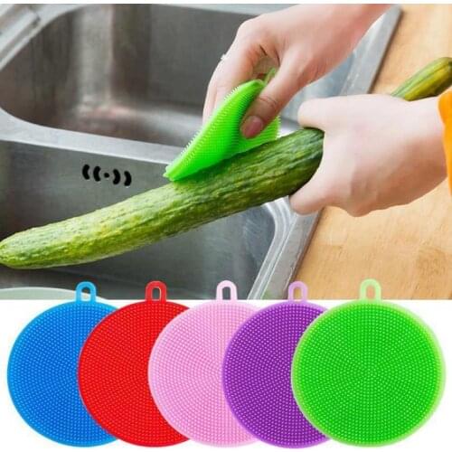 1PC Kitchen Cleaning Brush Silicone Dishwashing Brush Fruit Vegetable Cleaning Brushes Pot Pan Sponge Scouring Pads SN3719