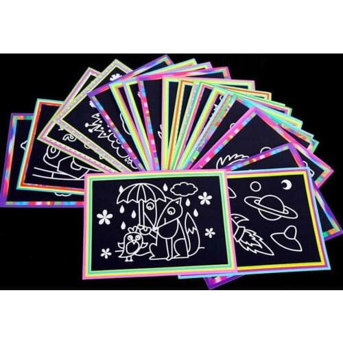 13x 9.8cm Draw with Light 10 pcs Scratch Art Paper Magic Painting Paper with Drawing Stick For Kids Toys Colorful Drawing Toys