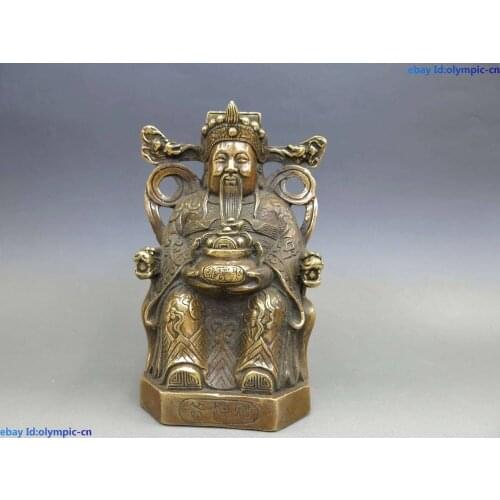 6" China Brass copper carved treasure bowl God of wealth buddha Sculpture Statue