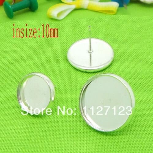 Free ship!Hotsale Silver Plated 200PCS 10mm Earring Stud Base and Blanks Post Jewelry Findings and Fittings