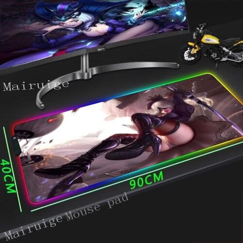 Mairuige Anime Sexy Girl Large RGB Colorful Glowing Fashion Game Mouse Pad Lock-edge Computer Desk Mat Rubber Striped Non-slip