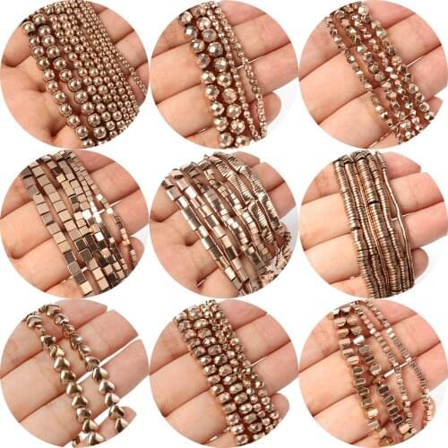 Rose Gold-Plated Color Retention Hematite Bead Spacer Loose Beads For Jewelry Making Findings Charm Bracelet Earring Accessories