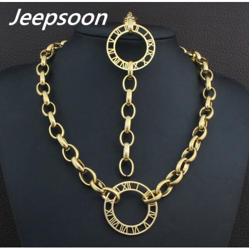 High Quality Fashion Jewelry Stainless Steel Chain Roman Number Necklace & Bracelet Set For Woman SBJGACCJ