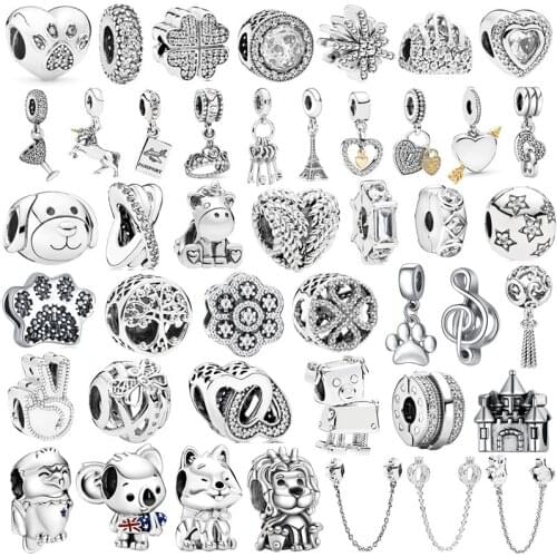 New Animal Footprint Musical Note Safety Chain Crown Boy Pendant Fits Pandora Charm Bracelet DIY Womens Original Beading Gifts