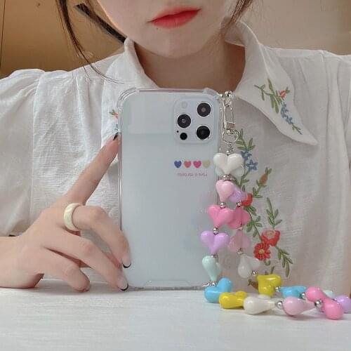 Color Heart Bead Chain Transparent Case For iPhone 11 Pro Max 12 Mini XS X XR 7 8 Plus SE Soft Bracelet Capa Shell Back Cover