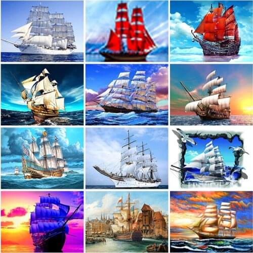 DIY 5D Diamond Painting Ship Full Round Drill Mosaic Scenery Diamond Embroidery Cross Stitch Picture of Rhinestones Handcraft