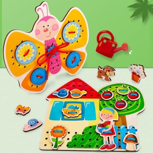 DIY Handmade Toy Large Fun Early Learning Stringing Toy House Butterfly Threading Board Puzzle Educational Toy For Children kids