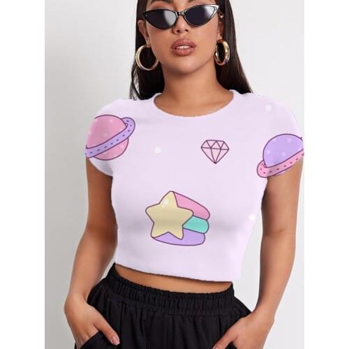 3d Tshirt Unicorn T-shirt Women Moon Funny T shirts Colorful Shirt Print Universe T-shirts 3d Cloud Navel Bare Short Sleeve