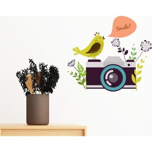 Illustration Bird Greeting on Camera Removable Wall Sticker Art Decals Mural DIY Wallpaper for Room Decal