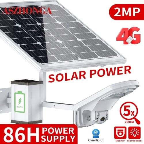 Wireless 4G Floodlight Security IP Camera 5X Optical Zoom HD PTZ Surveillance Cam 60W 30A Battery Solar Panel CamHi Waterproof