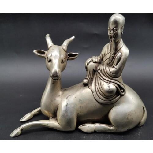 China White copper immortal Riding deer crafts statue