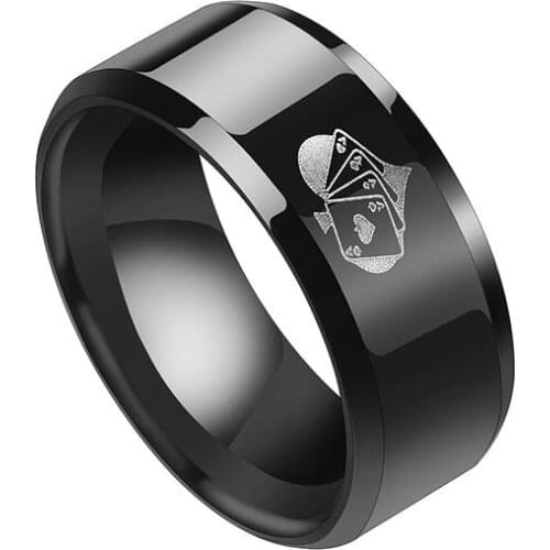 Classic Playing Cards Black Spade A Hearts Print Pattern Mens Jewelry Alloy Band Ring